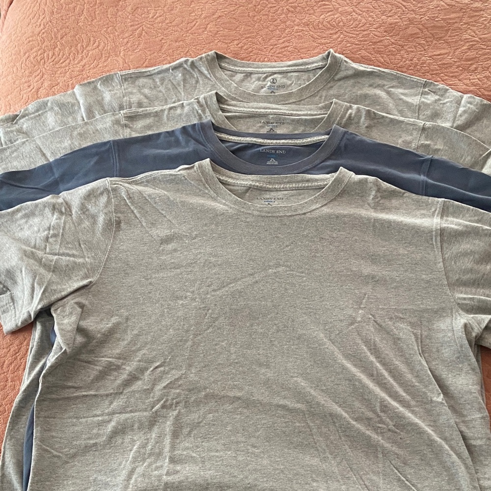 Lands' End Men's Super T Gray and Navy T-Shirt